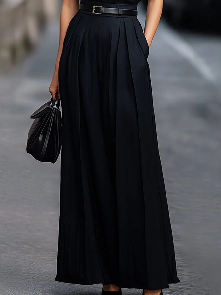 Sleeveless Stand-Collar Top & Pleated Maxi Skirt Two-Piece Set sold by Mooyius product image thumbnail 3