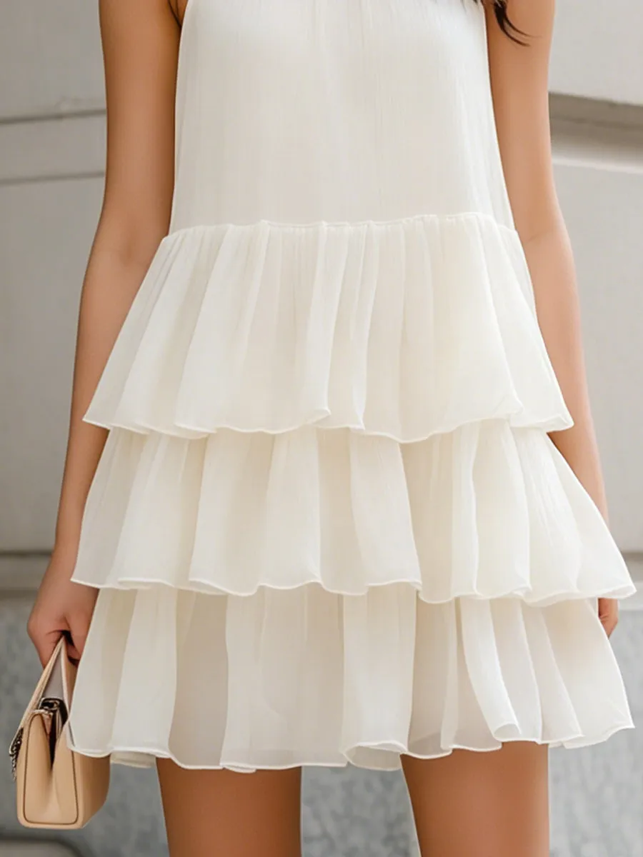 Halter-Neck Tiered Ruffle Chiffon Mini Dress sold by Mooyius product image thumbnail 4