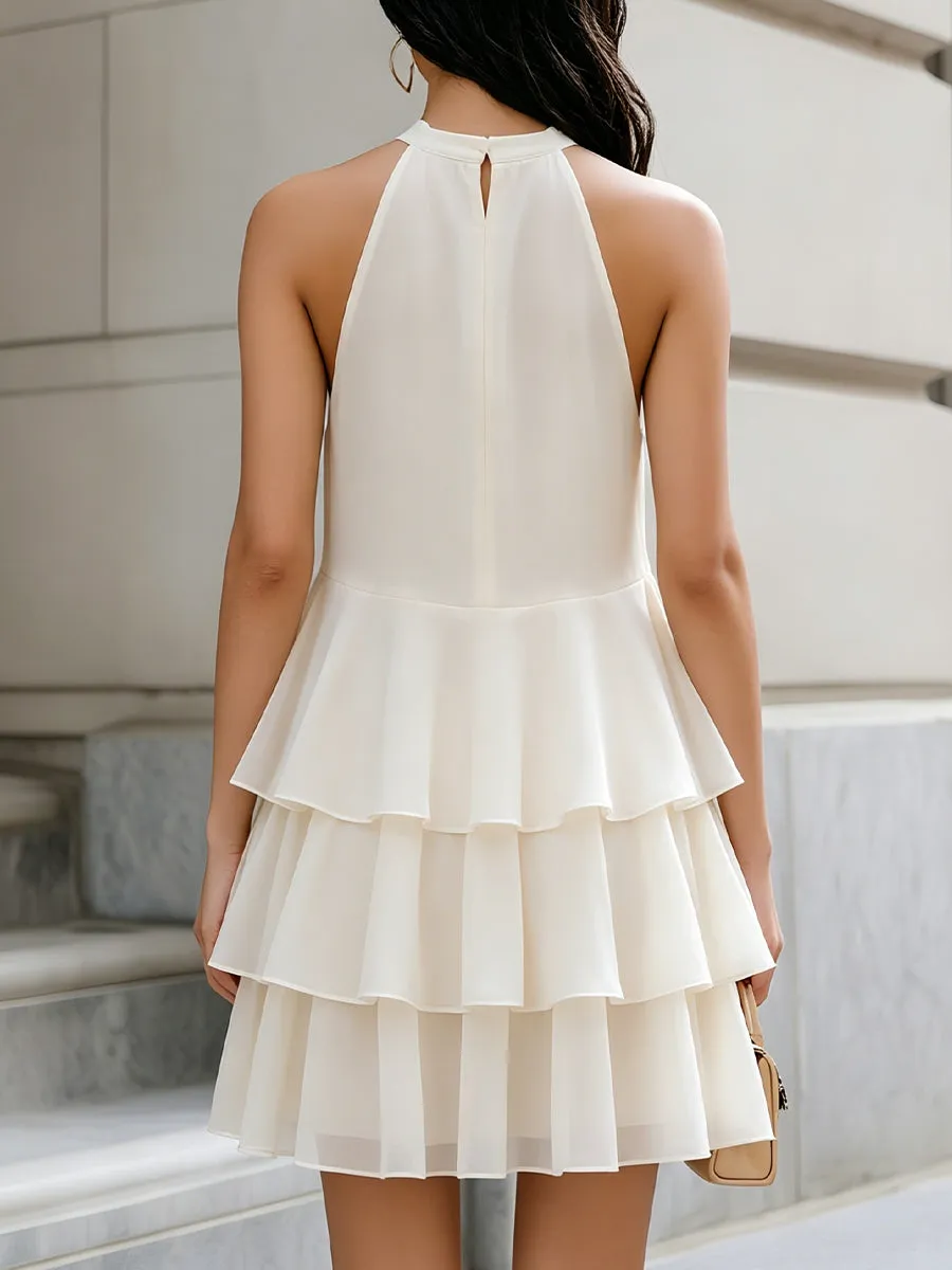 Halter-Neck Tiered Ruffle Chiffon Mini Dress sold by Mooyius product image thumbnail 2