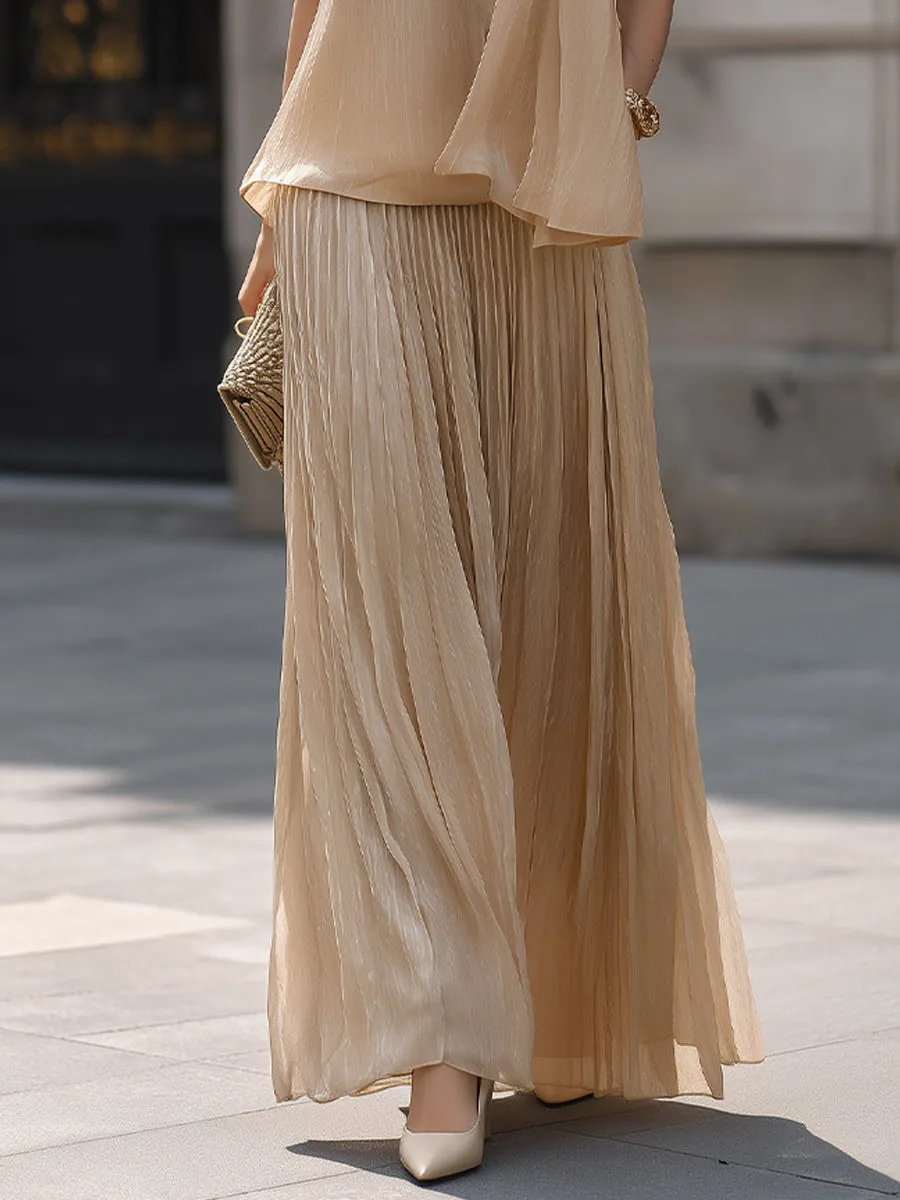 Draped Halter Top And Pleated Maxi Skirt Set With Flowing Silhouette sold by Mooyius product image thumbnail 4