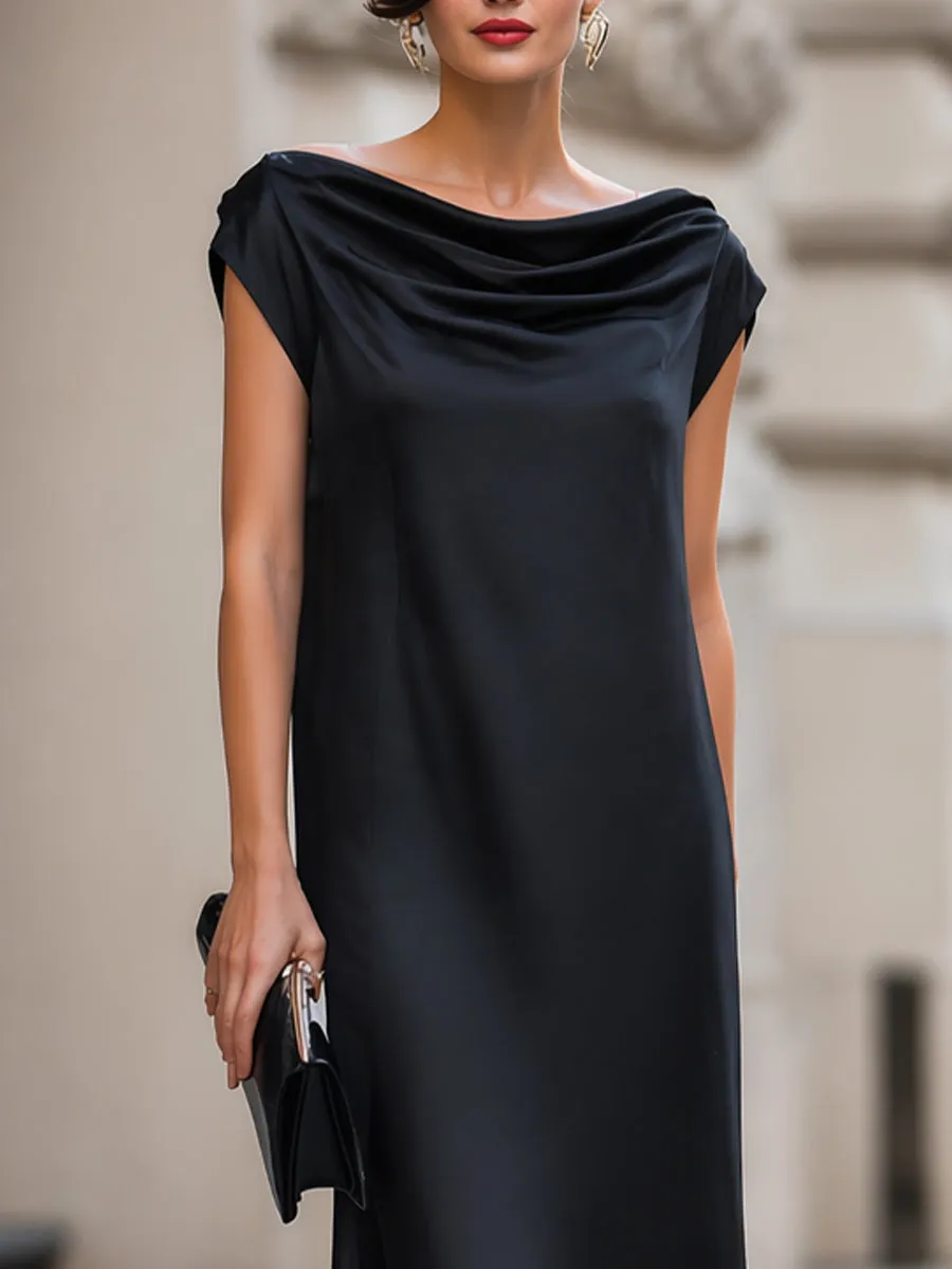 Draped Cowl Neck Cap Sleeve Satin Maxi Dress sold by Mooyius product image thumbnail 3