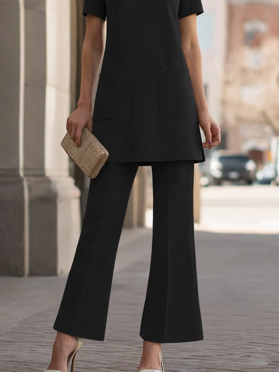 Minimalist Split-Neck Tunic Top And Flared Pants Set sold by Mooyius product image thumbnail 3