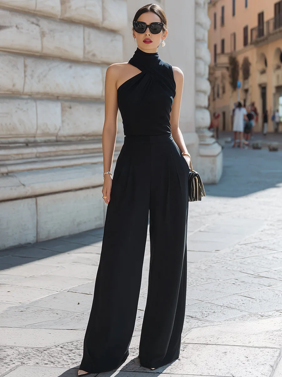 Asymmetrical Halter-Neck Wide-Leg Elegant Two-Piece Set sold by Mooyius product image thumbnail 2