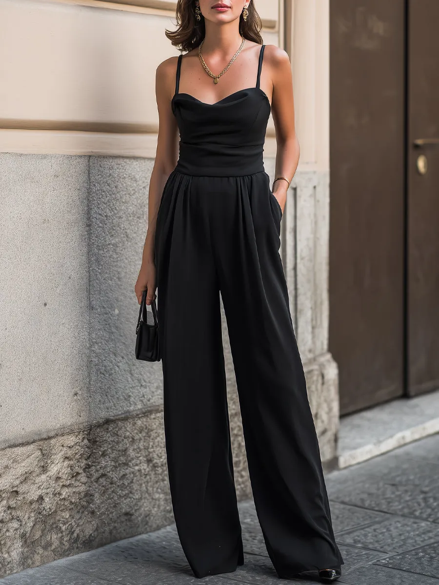 Draped Sweetheart Neck Wide-Leg Jumpsuit sold by Mooyius