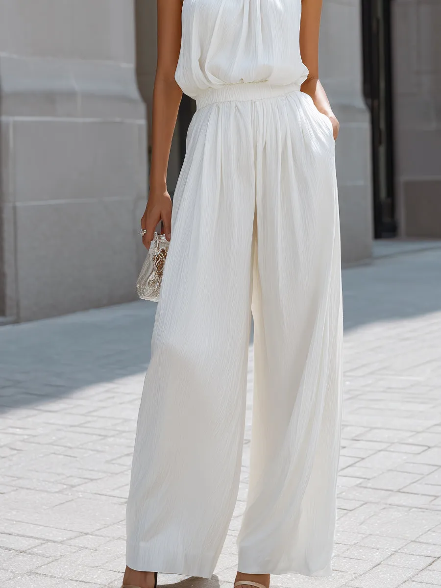 Flowing Halter Neck Layered Top And Wide-Leg Trousers Set sold by Mooyius product image thumbnail 3