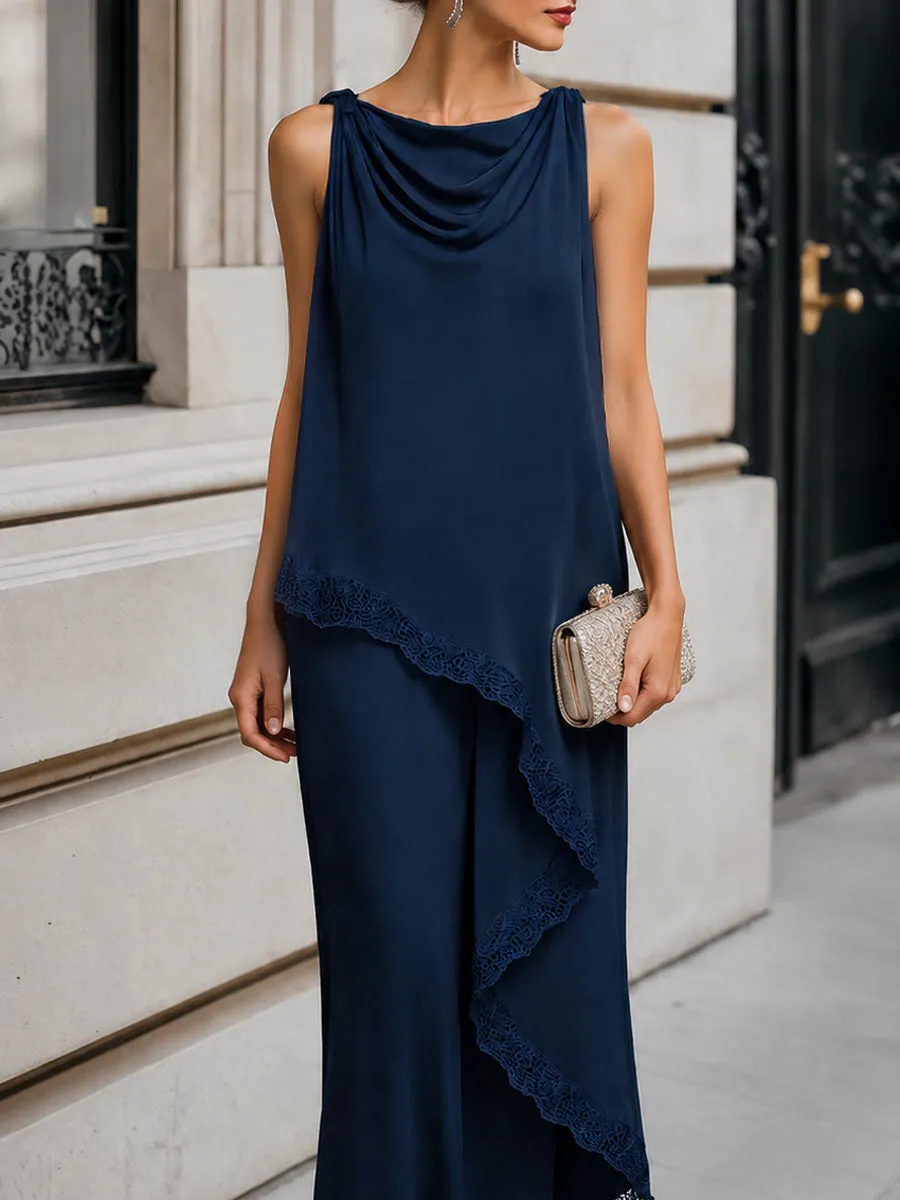 Two-piece Set Acetate Satin Lace-Trim Blouse And Maxi Skirt sold by Mooyius product image thumbnail 2