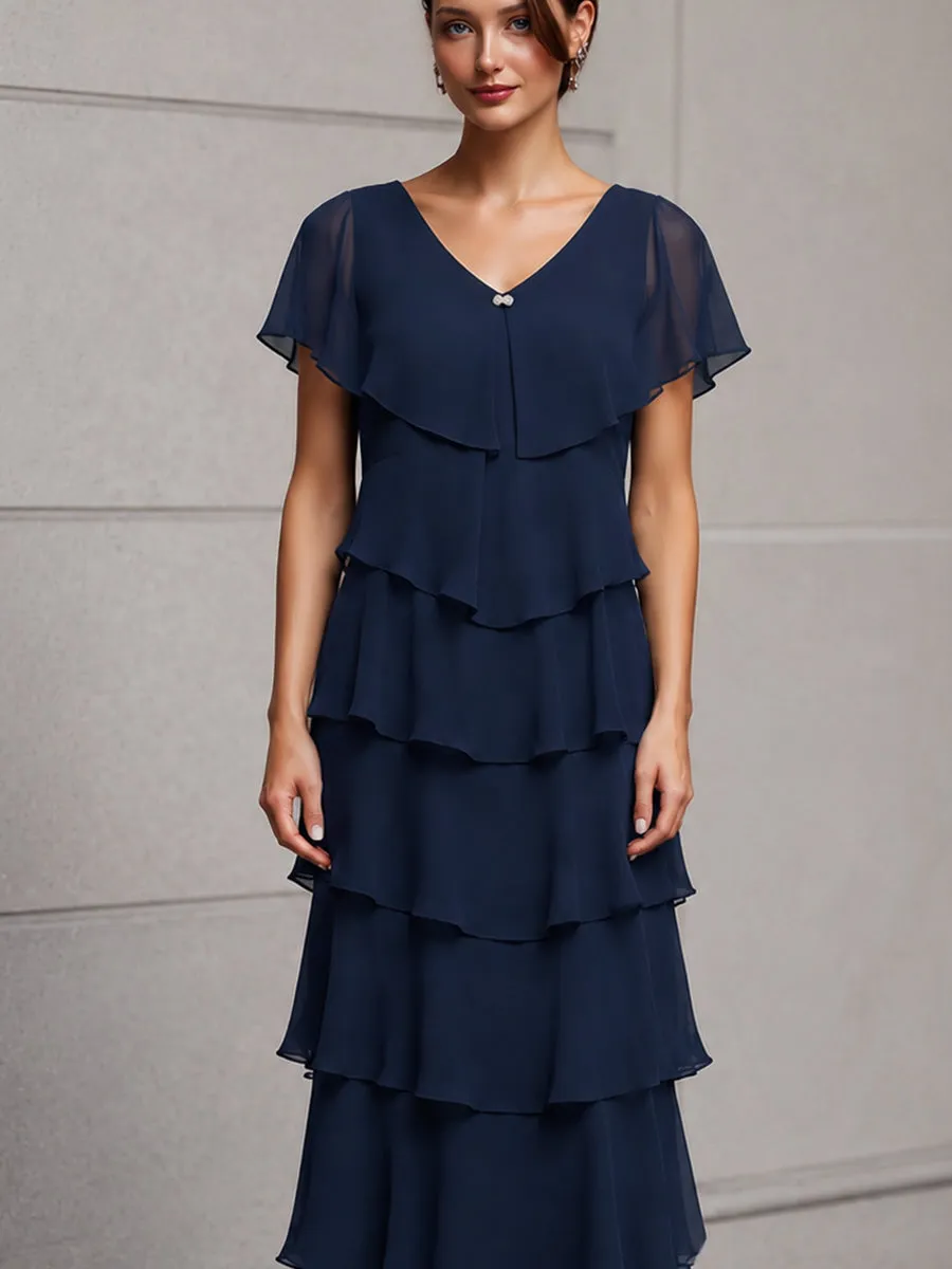 Elegant Flutter Sleeves Layered Chiffon Maxi Dress sold by Mooyius product image thumbnail 2