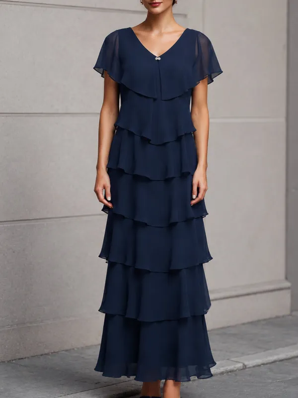 Elegant Flutter Sleeves Layered Chiffon Maxi Dress made by Mooyius