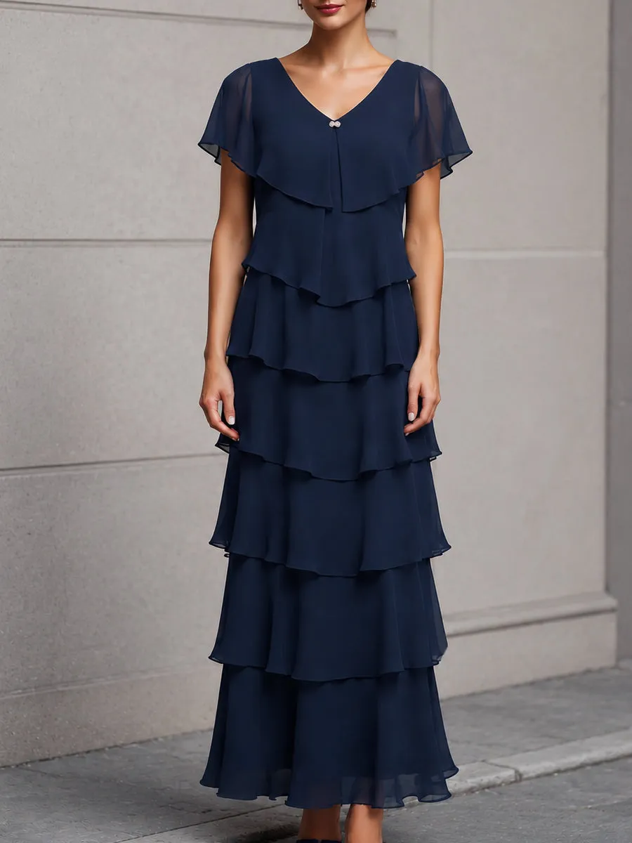 Elegant Flutter Sleeves Layered Chiffon Maxi Dress sold by Mooyius