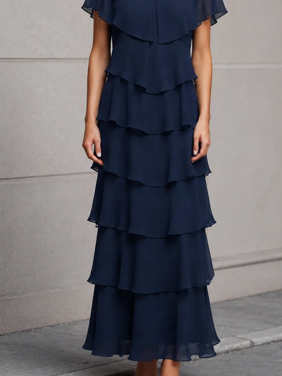 Elegant Flutter Sleeves Layered Chiffon Maxi Dress sold by Mooyius product image thumbnail 3