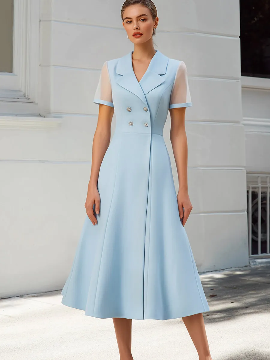 Sheer Short Sleeves Double-Breasted Midi Blazer Dress sold by Mooyius product image thumbnail 2