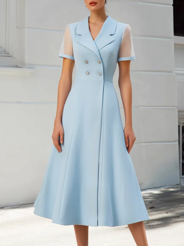 Sheer Short Sleeves Double-Breasted Midi Blazer Dress made by Mooyius