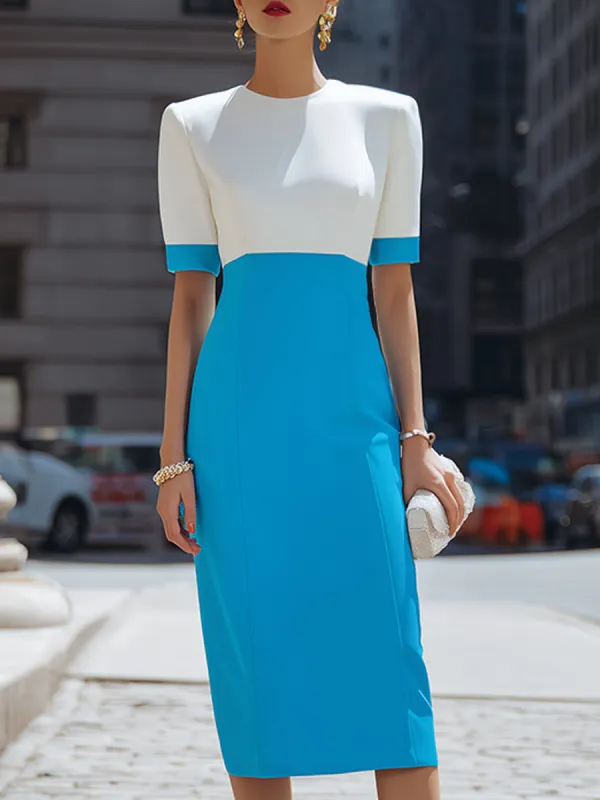 Colorblock Short Sleeve Sheath Midi Dress made by Mooyius