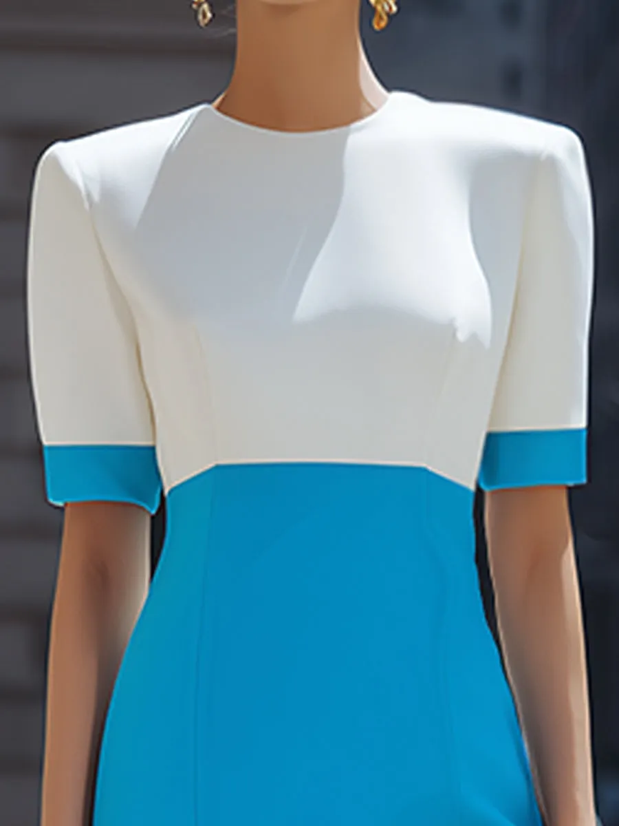 Colorblock Short Sleeve Sheath Midi Dress sold by Mooyius product image thumbnail 2