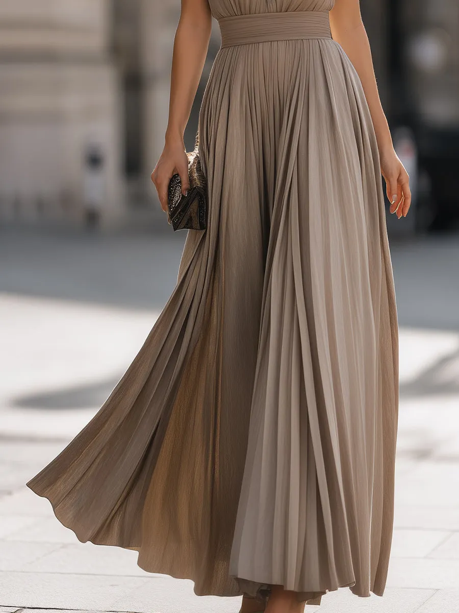 Pleated Halter Neck Flowing Maxi Dress sold by Mooyius product image thumbnail 4