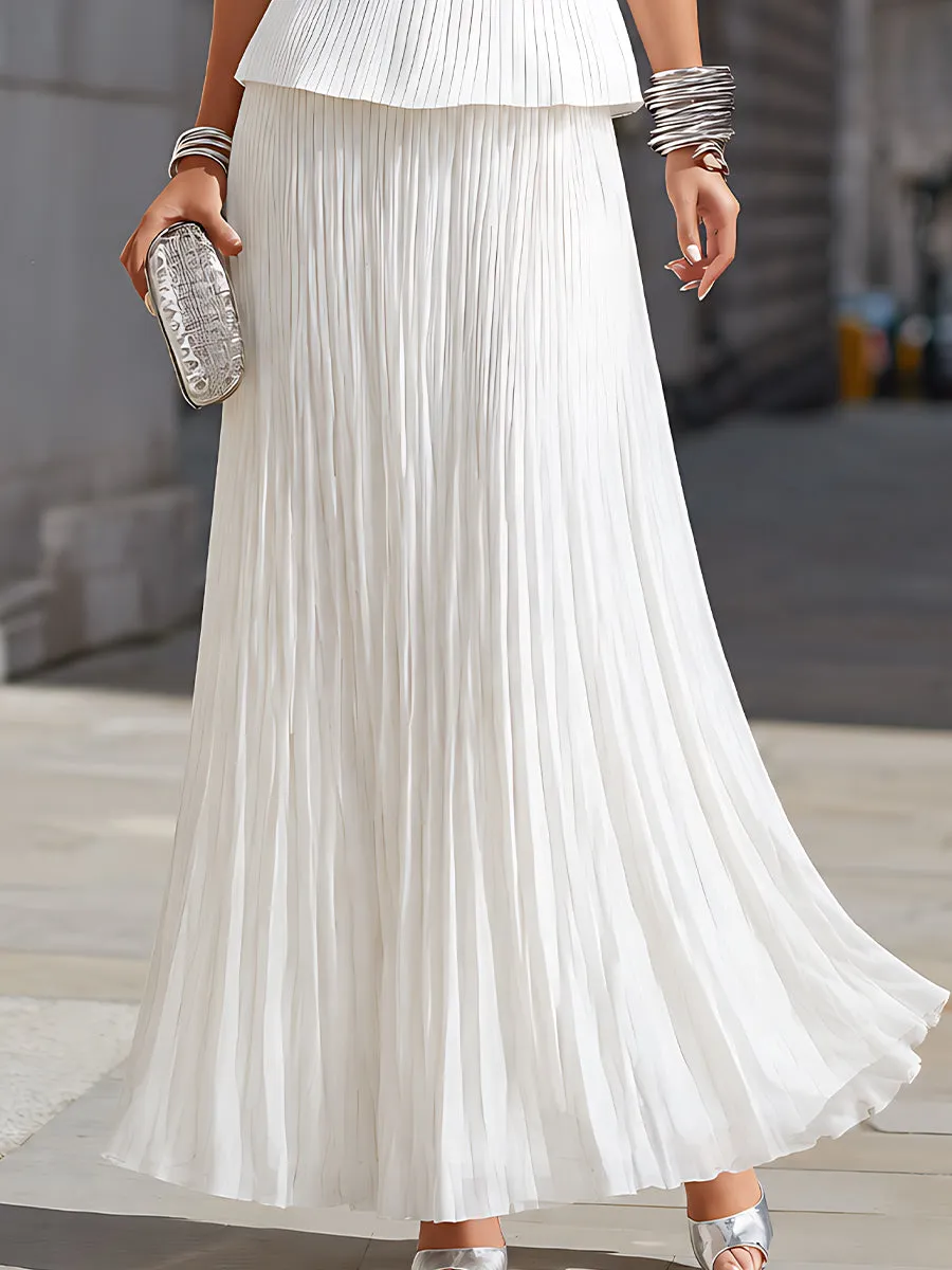 Off-Shoulder Pleated Top And Flowing Maxi Skirt Set sold by Mooyius product image thumbnail 4
