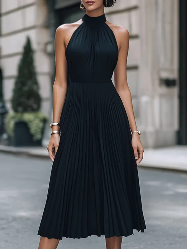 Pleated Halter Neck Midi Dress made by Mooyius