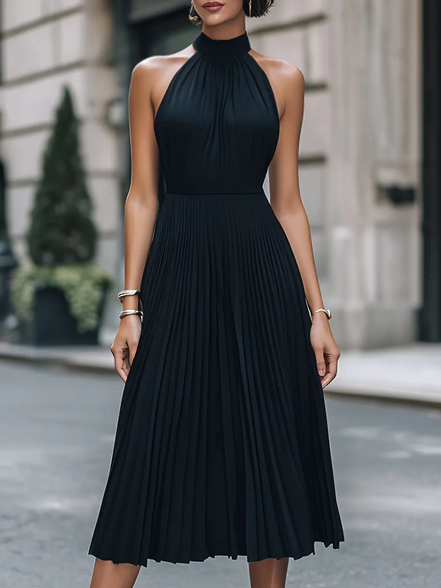 Pleated Halter Neck Midi Dress sold by Mooyius