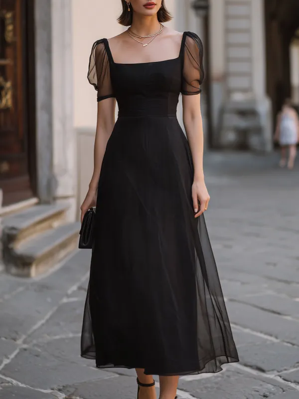 Sheer Puff Sleeve Square Neck Maxi Dress made by Mooyius