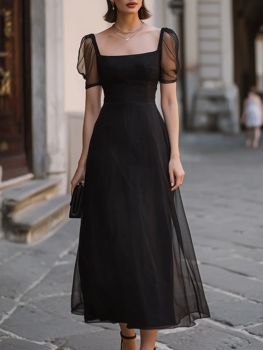 Sheer Puff Sleeve Square Neck Maxi Dress sold by Mooyius