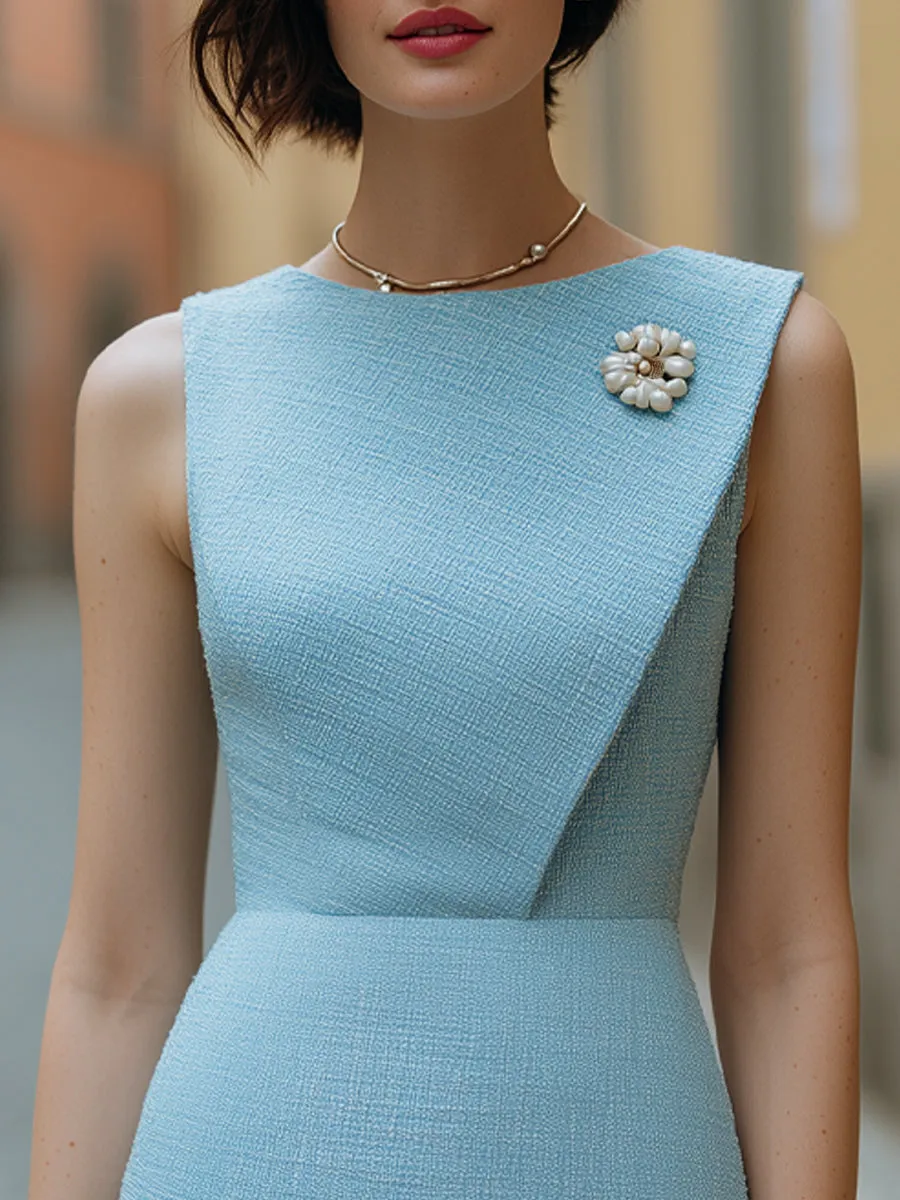 Textured Sleeveless Mini Dress With Floral Brooch sold by Mooyius product image thumbnail 2