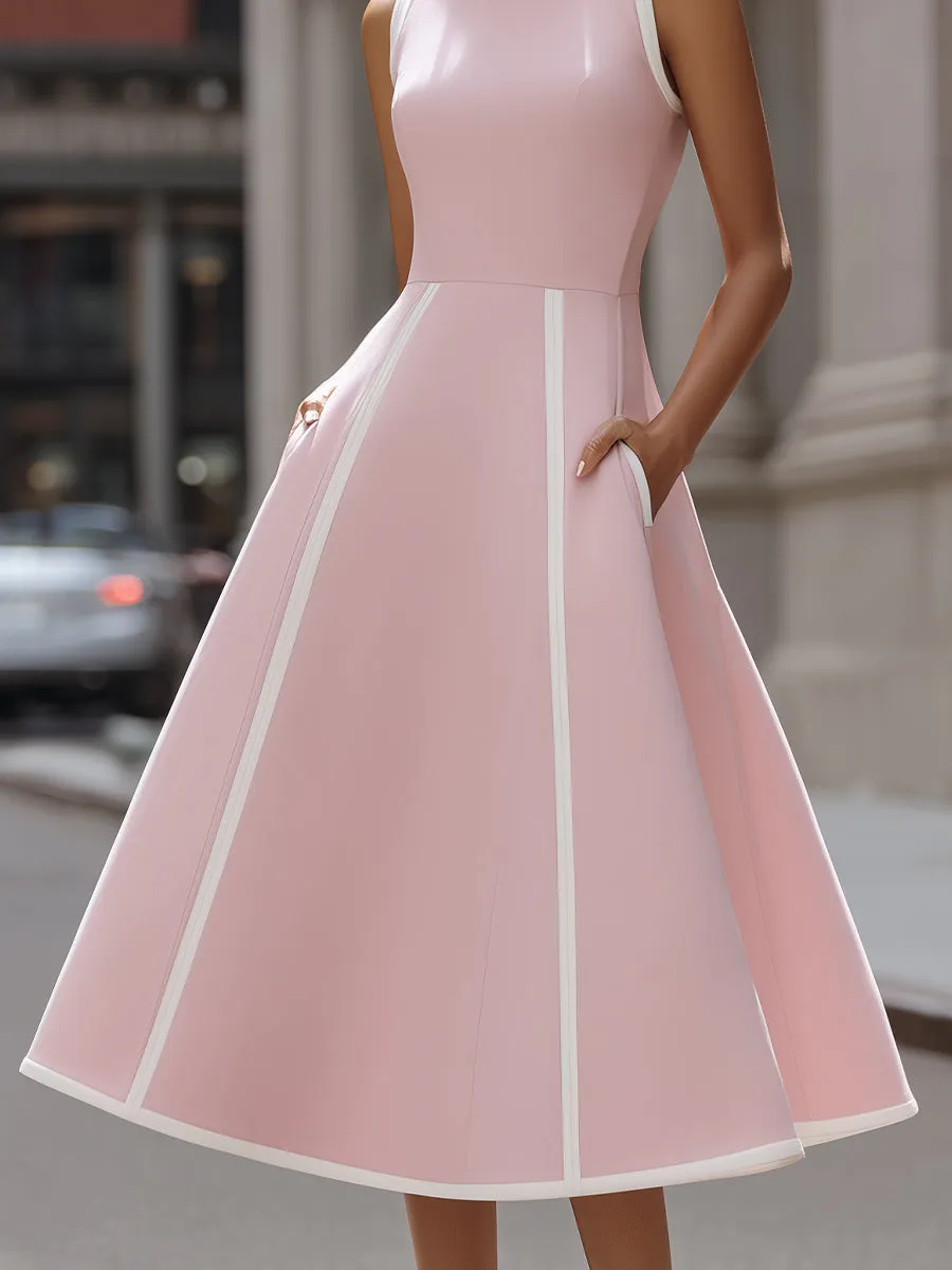 Contrast Trim High Neck A-Line Midi Dress sold by Mooyius product image thumbnail 3