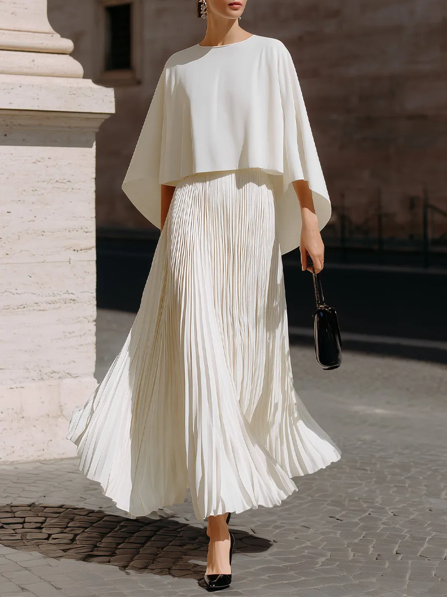 Flowing Cape Sleeve Pleated Maxi Dress sold by Mooyius