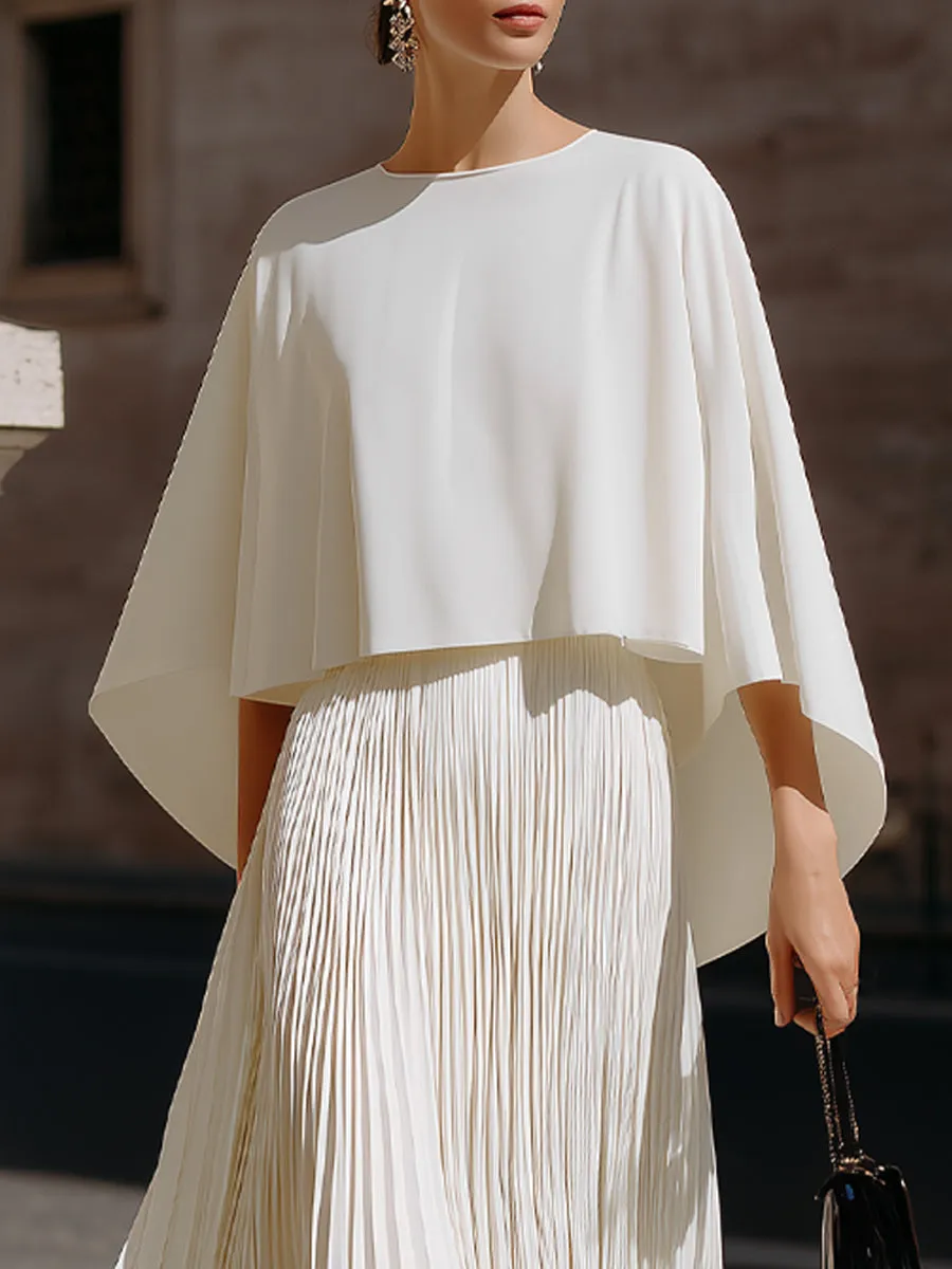Flowing Cape Sleeve Pleated Maxi Dress sold by Mooyius product image thumbnail 2