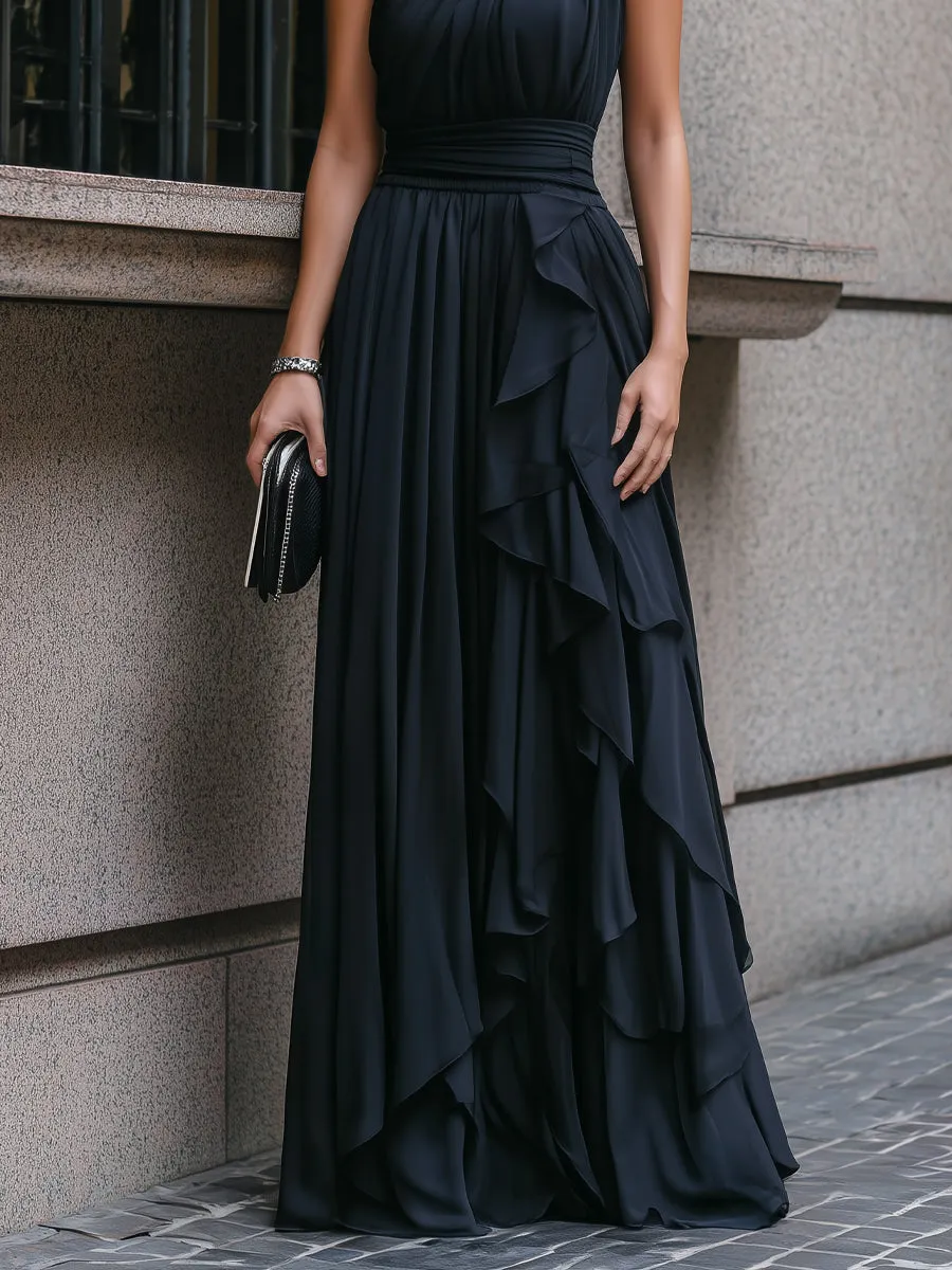 One-Shoulder Asymmetrical Chiffon Ruffles Maxi Gown sold by Mooyius product image thumbnail 3