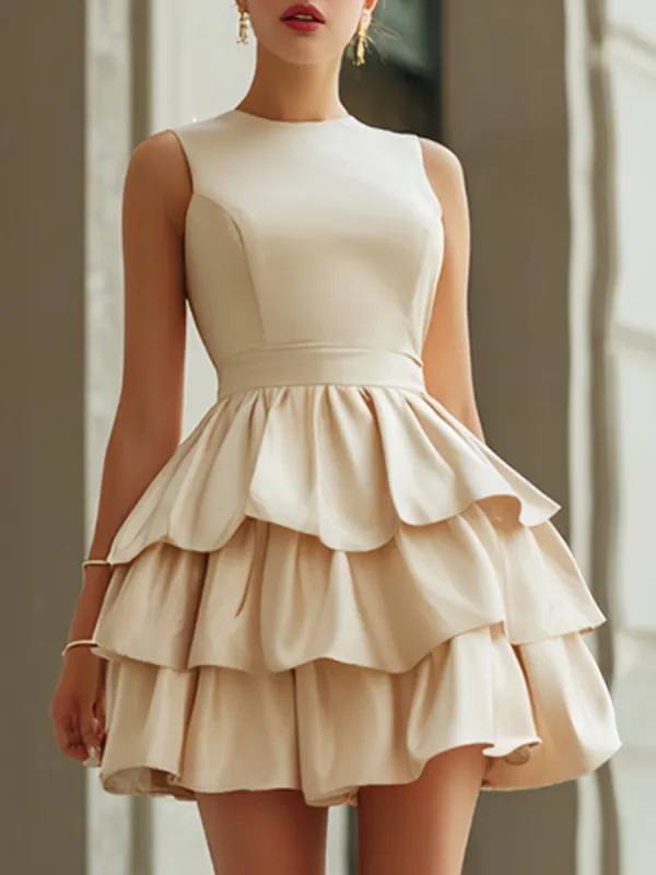Elegant Tiered Ruffle Sleeveless Mini Dress made by Mooyius
