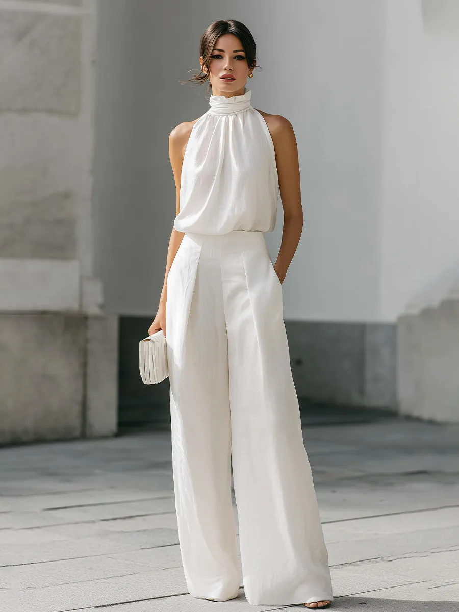 High-Neck Halter Top And Wide-Leg Trousers Set With Fluid Silhouette sold by Mooyius product image thumbnail 2