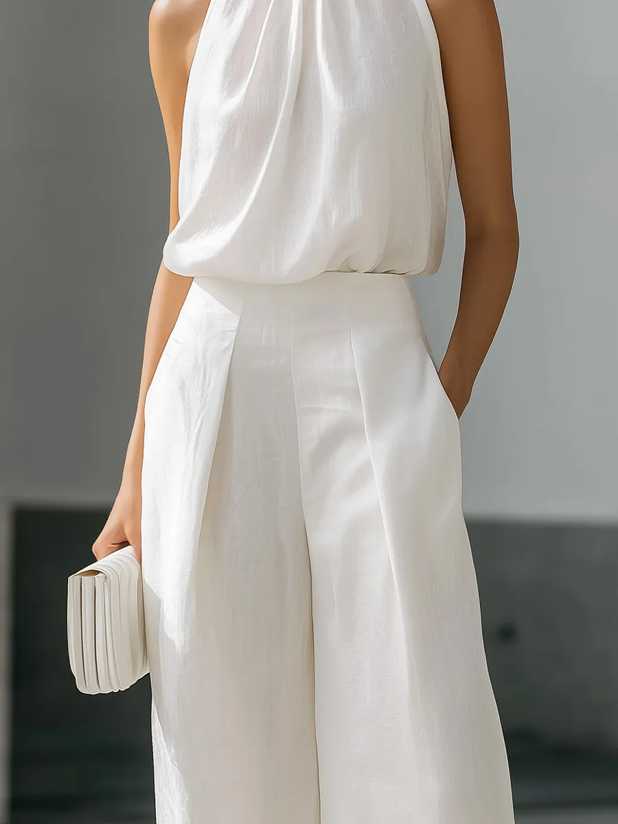 High-Neck Halter Top And Wide-Leg Trousers Set With Fluid Silhouette sold by Mooyius product image thumbnail 4