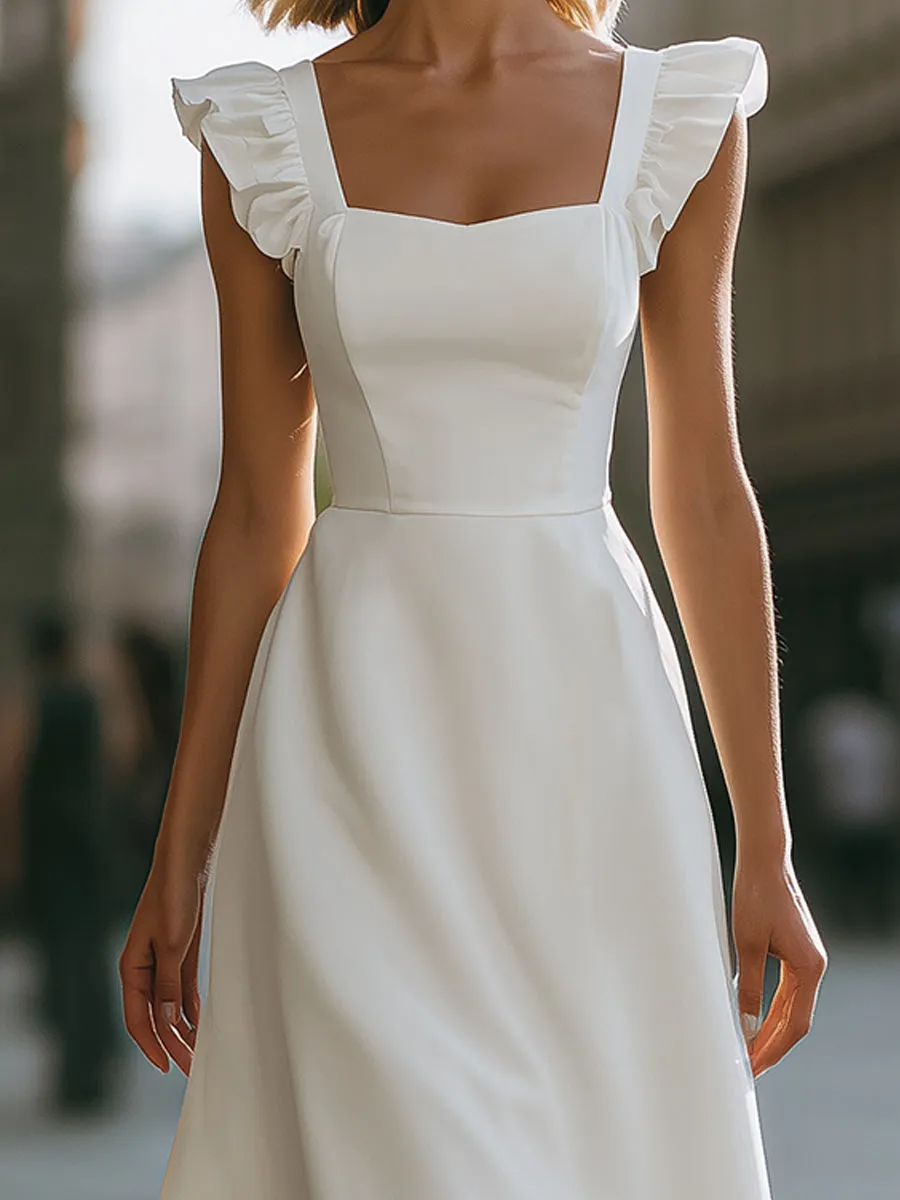 Square Neck Ruffle Strap A-Line Midi Dress sold by Mooyius product image thumbnail 2