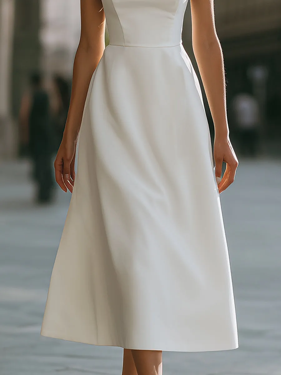 Square Neck Ruffle Strap A-Line Midi Dress sold by Mooyius product image thumbnail 3