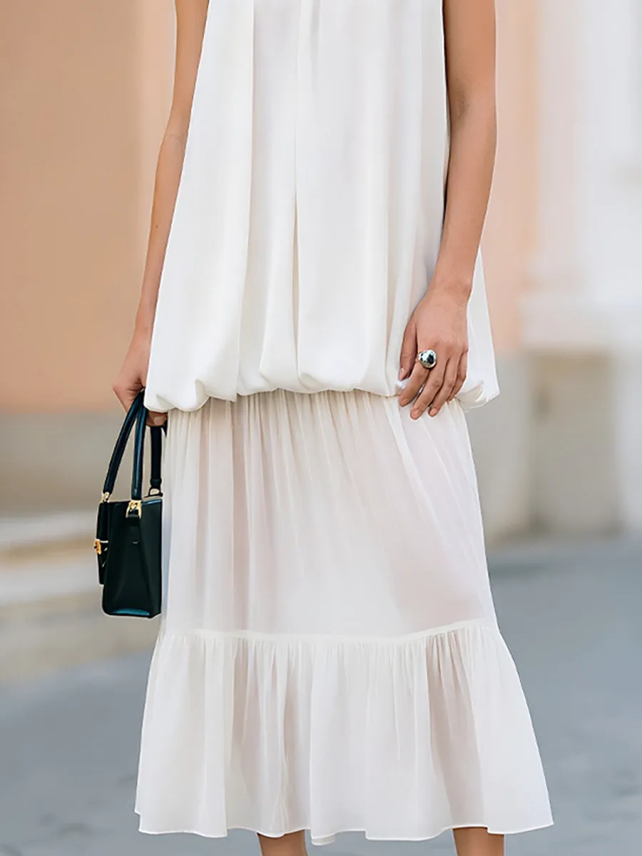 Sleeveless Bubble-Hem Chiffon Tiered Midi Dress sold by Mooyius product image thumbnail 4
