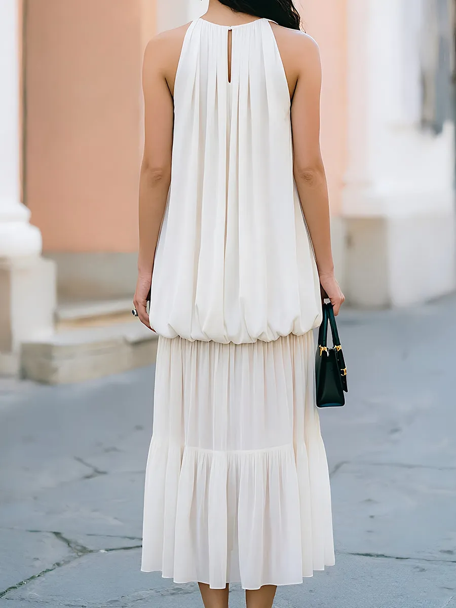 Sleeveless Bubble-Hem Chiffon Tiered Midi Dress sold by Mooyius product image thumbnail 2
