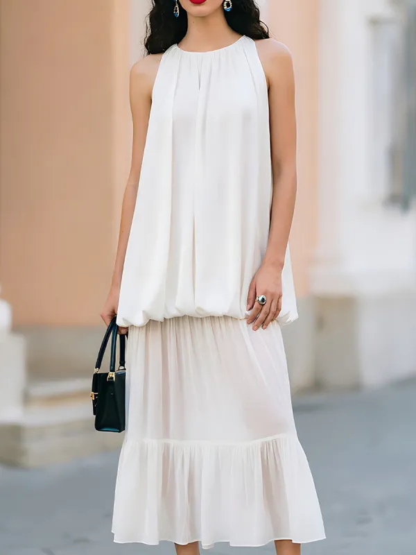 Sleeveless Bubble-Hem Chiffon Tiered Midi Dress made by Something Navy