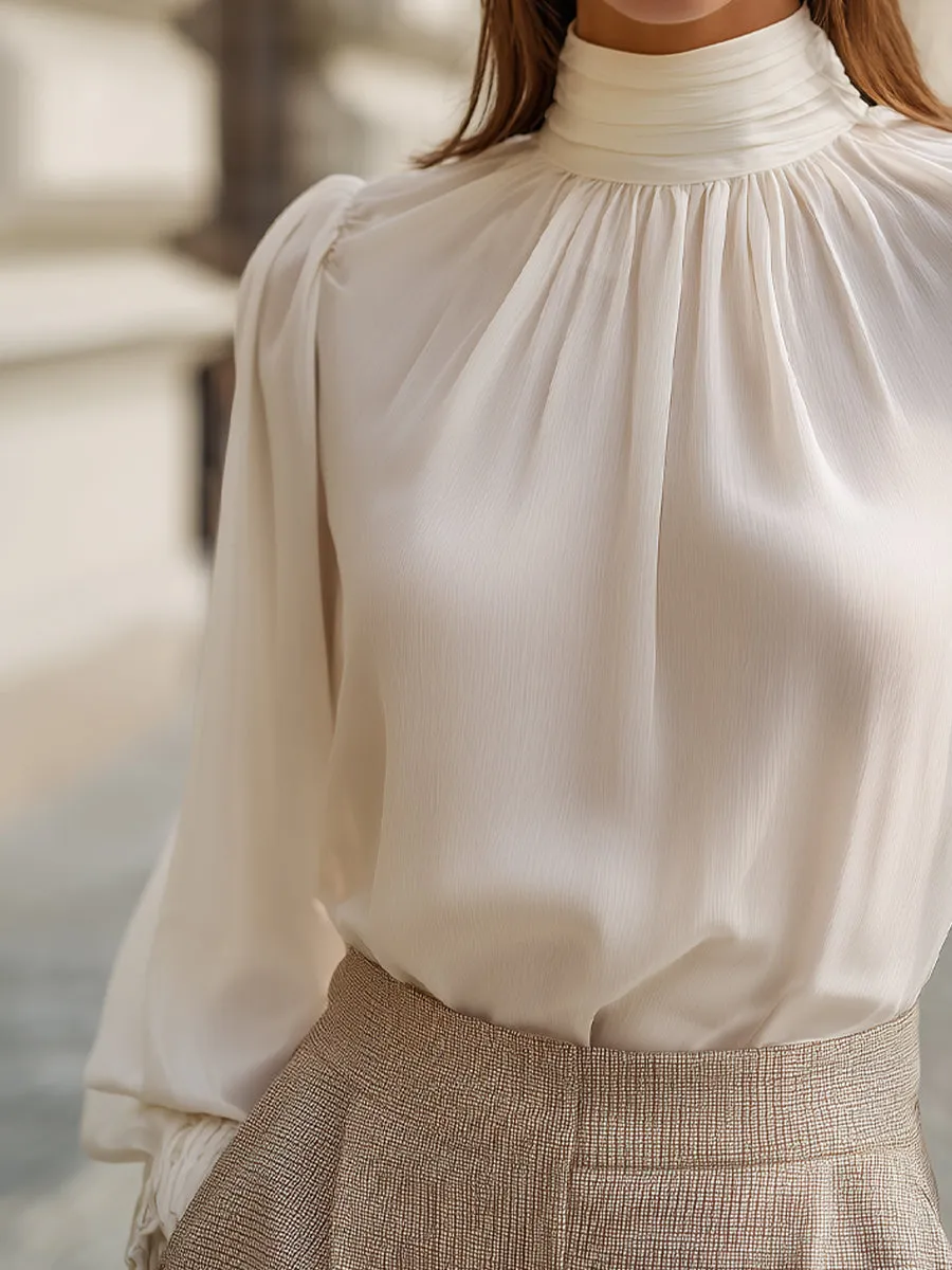 High-Neck Gathered Chiffon Blouse sold by Mooyius product image thumbnail 3