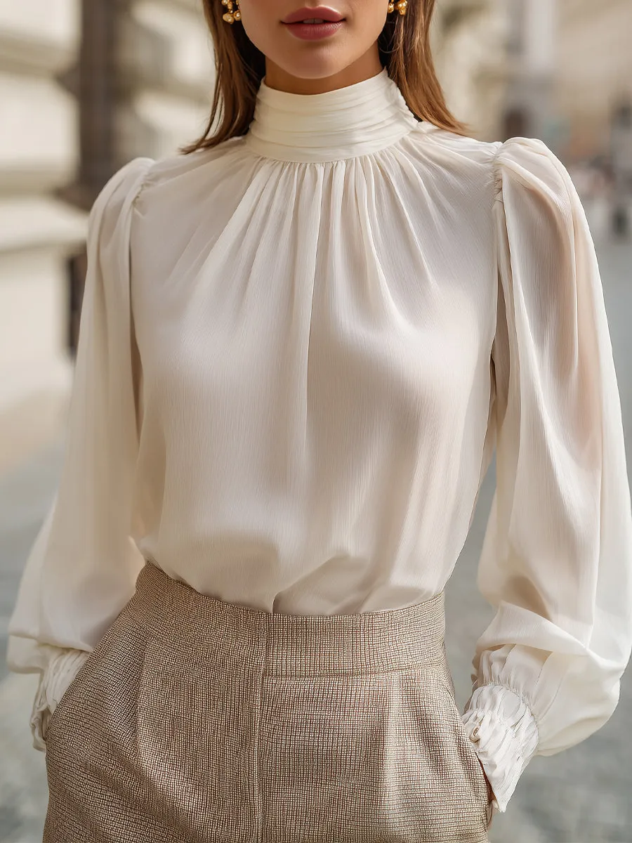 High-Neck Gathered Chiffon Blouse sold by Mooyius
