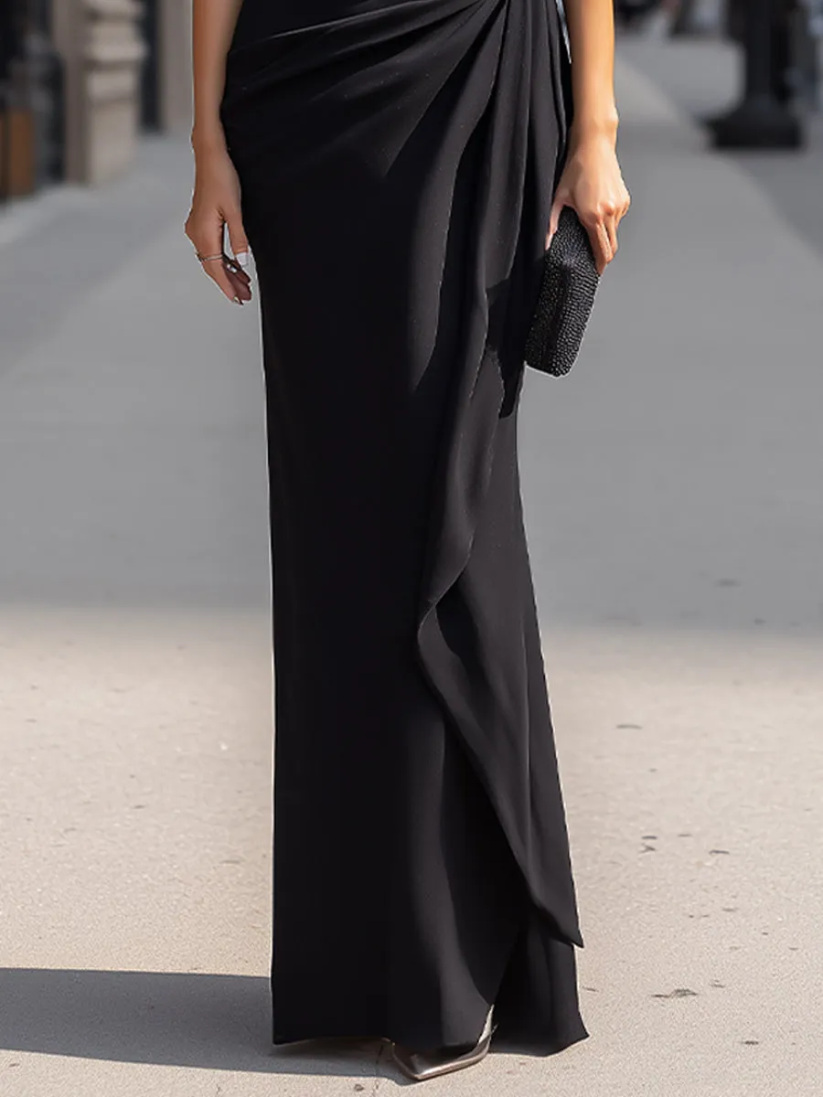 High-Neck Sleeveless Maxi Dress With Draped Waist Detail sold by Mooyius product image thumbnail 4