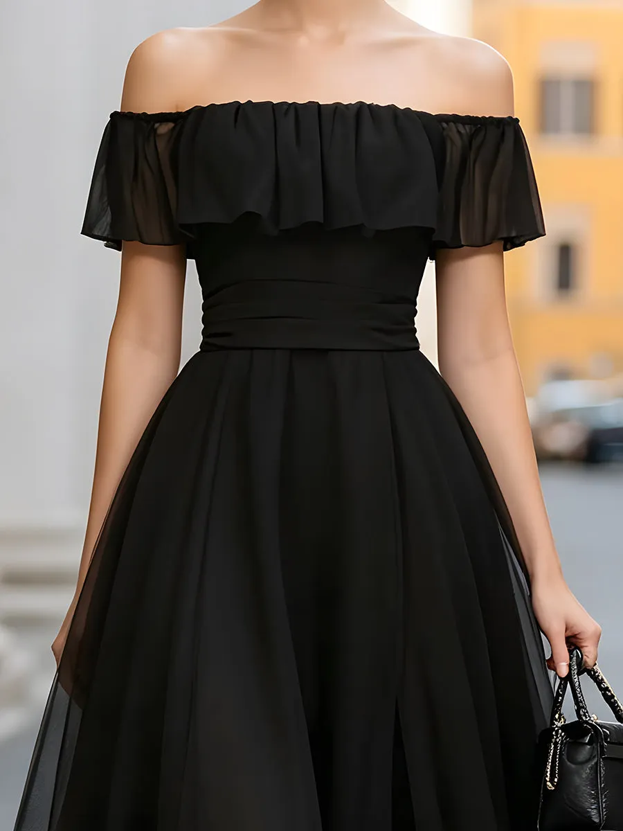 Off-Shoulder Ruffle Organza A-Line Midi Dress sold by Mooyius product image thumbnail 2