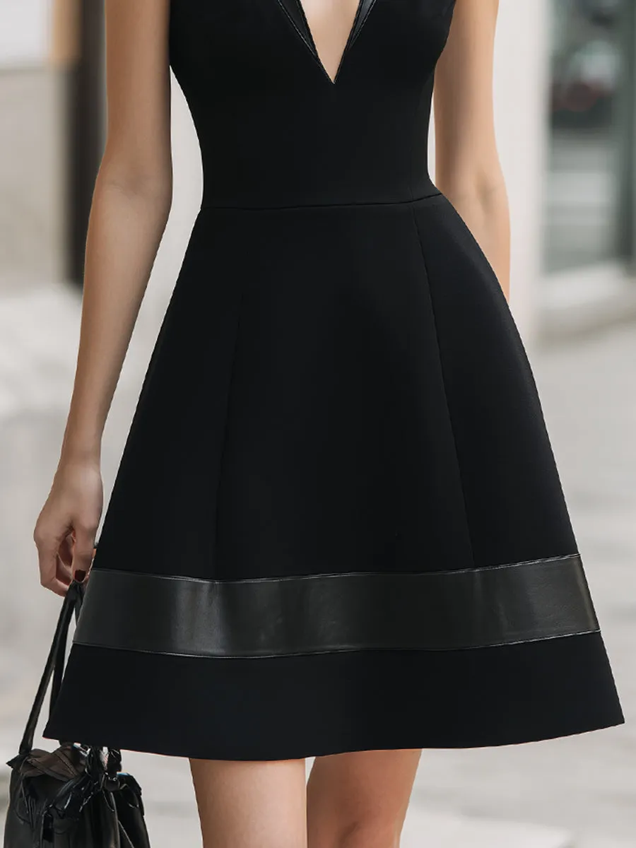 Structured Deep V-Neck Sleeveless A-Line Dress sold by Mooyius product image thumbnail 3