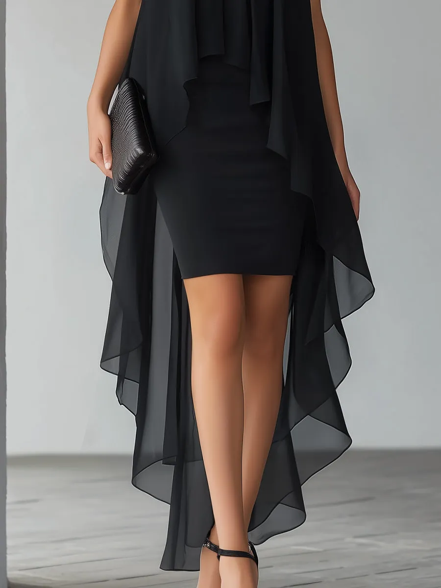 Asymmetrical Layered Chiffon Overlay Cocktail Dress sold by Mooyius product image thumbnail 3