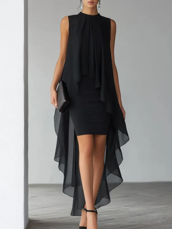 Asymmetrical Layered Chiffon Overlay Cocktail Dress made by Mooyius