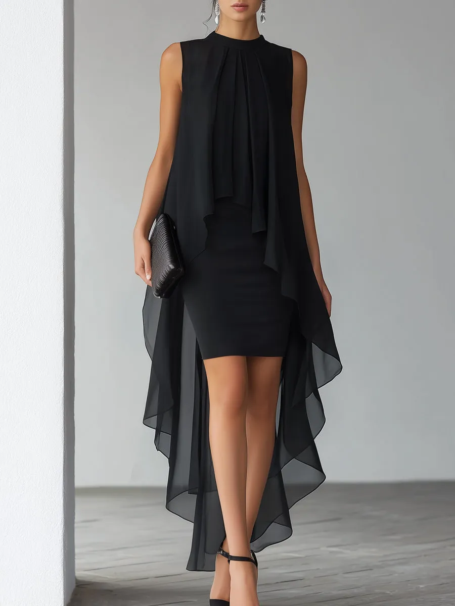 Asymmetrical Layered Chiffon Overlay Cocktail Dress sold by Mooyius