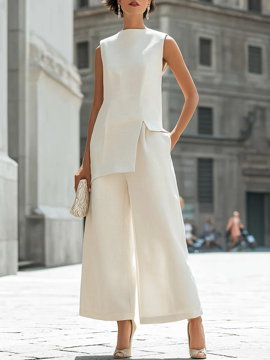 Sleeveless Asymmetrical Overlay Wide-Leg Set sold by Mooyius
