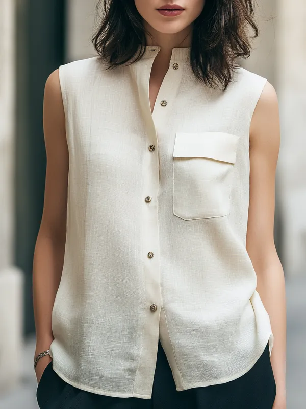 Sleeveless Stand Collar Utility Blouse made by Mooyius