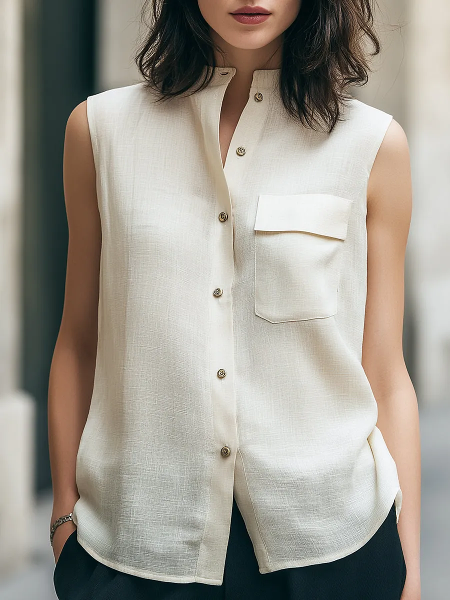 Sleeveless Stand Collar Utility Blouse sold by Mooyius
