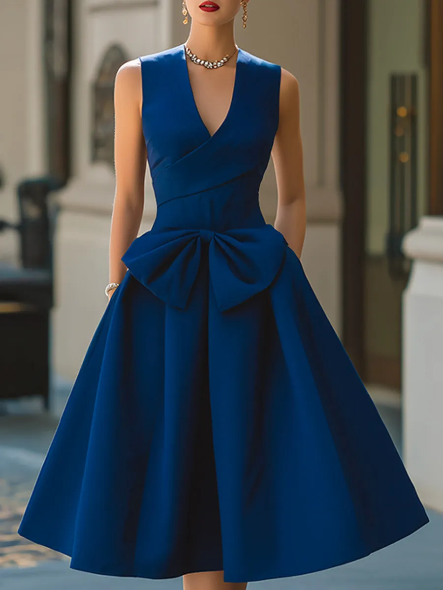 Elegant Bow Waist Sleeveless A-Line Midi Dress sold by Mooyius