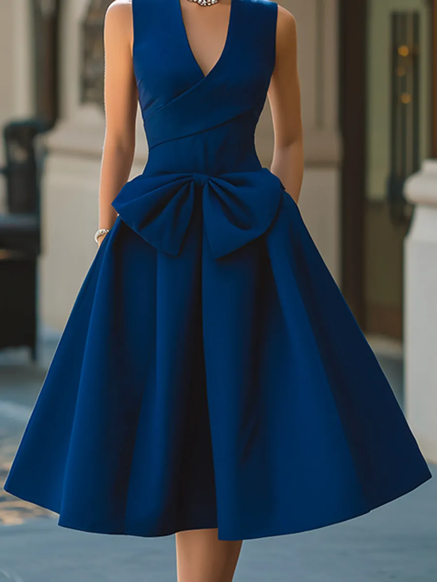 Elegant Bow Waist Sleeveless A-Line Midi Dress sold by Mooyius product image thumbnail 3